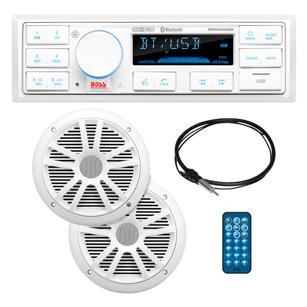 Boss Audio MCK500WB.6 Kit w/MR500UAB, 2 MR6W Speakers, MRANT10 Antenna, White Remote *Refurbished [CRMCK500WB.6]