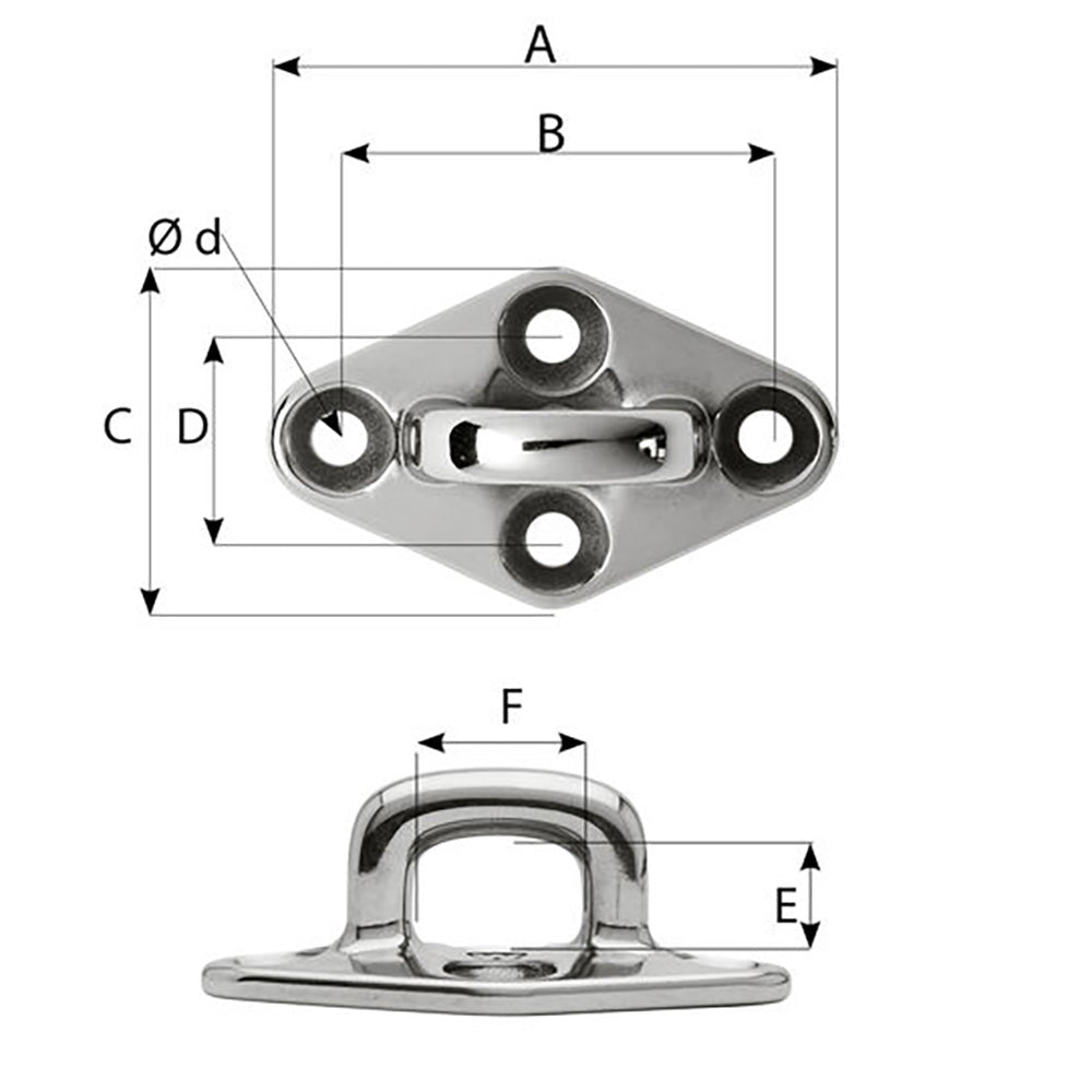 Wichard Diamond Pad Eye - Square - 98mm Length (3-55/64