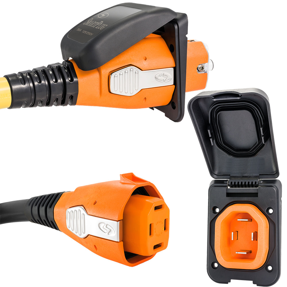 SmartPlug 50 AMP Inlet Female Cord Connector Combo - Black [B50ASSYPB]