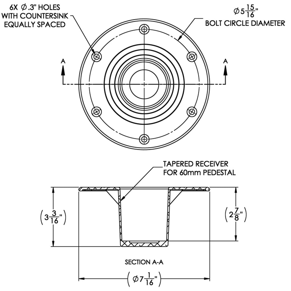 TACO Table Support - Flush Mount - Fits 2-3/8