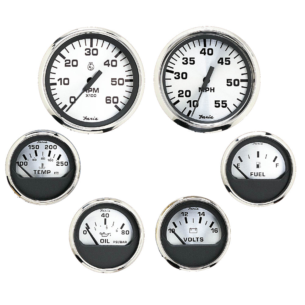 Faria Spun Silver Box Set of 6 Gauges f/ Inboard Engines - Speed, Tach, Voltmeter, Fuel Level, Water Temperature Oil [KTF0184]