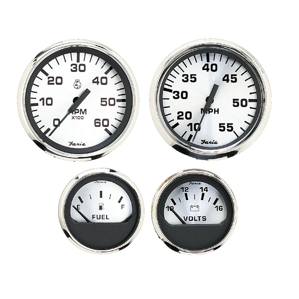 Faria Spun Silver Box Set of 4 Gauges f/Outboard Engines - Speedometer, Tach, Voltmeter Fuel Level [KTF0182]