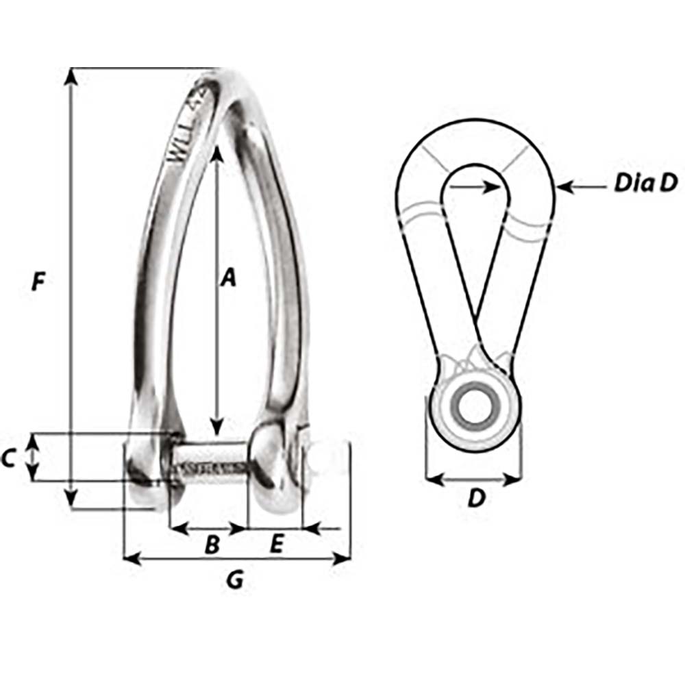 Wichard Captive Pin Twisted Shackle - Diameter 6mm - 1/4