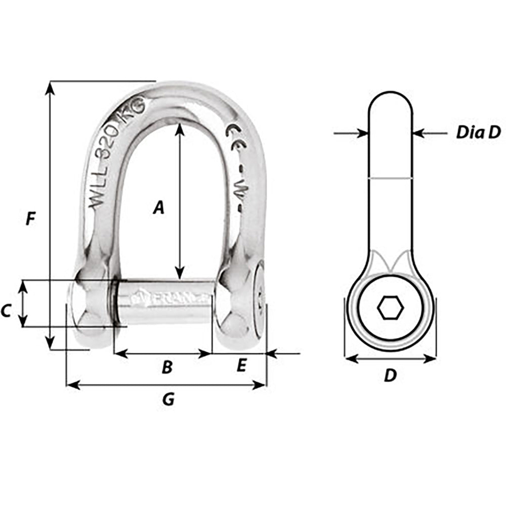 Wichard Self-Locking Allen Head Pin D Shackle - 10mm Diameter - 13/32