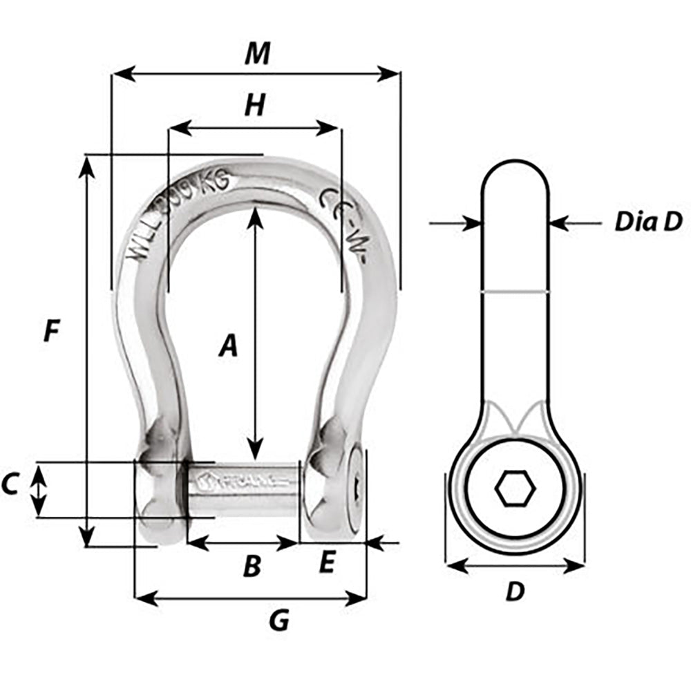 Wichard Self-Locking Allen Head Pin Bow Shackle - 6mm Diameter - 1/4